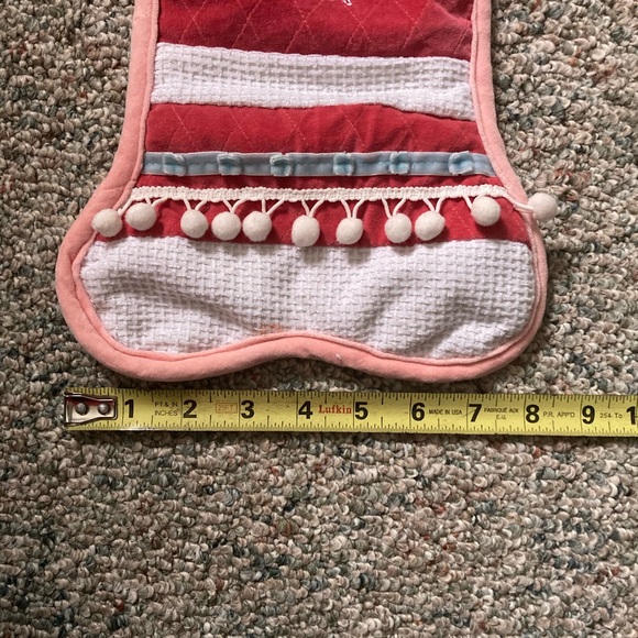 CHRISTMAS STOCKING Dog Bone Shaped Velour Mauve Blue White Red - Picture 5 of 6